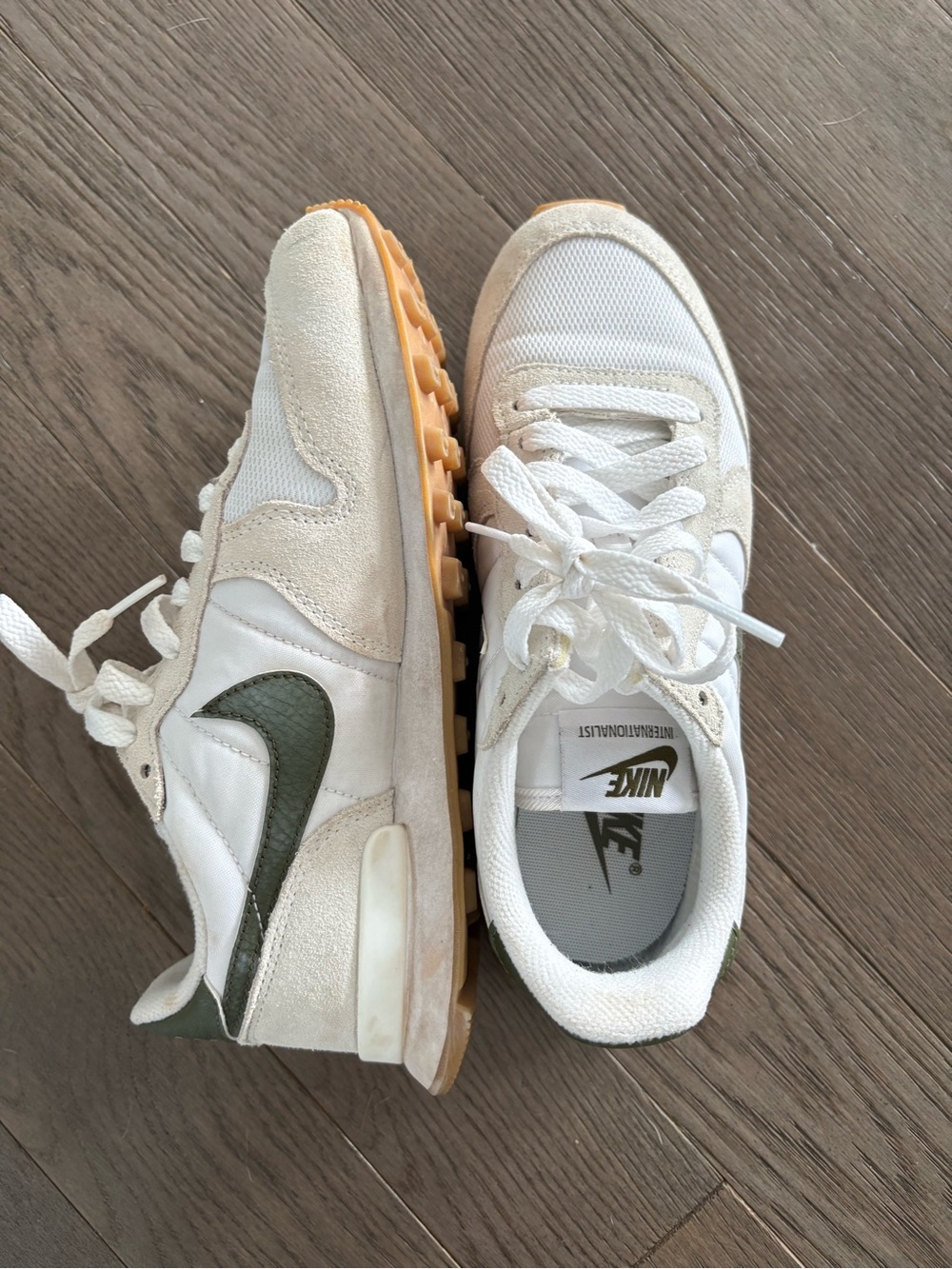Nike White and Olive Green Sneakers